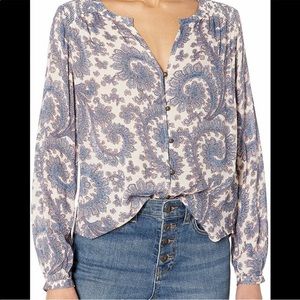 Lucky Brand Paisley Print Top Sheer Long Sleeves Blue & Pink Size Small